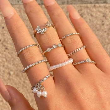 Елегантна винтажное женски пръстен на пръста с кристали, артистична пеперуда, бисерни пръстени, блестящи перли, луксозни кристали, просто пръстен