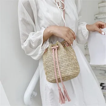 Плажни чанти през рамо, сладки тъкани торби с квадратна през скута шнурком, женски богемные ежедневни чанти ръчна изработка на съвсем малък