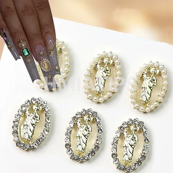 3D Блестящ циркон Окачване за нокти на Дева Мария Луксозни Диамантени Метални декорации за нокти, Бижута, Злато Аксесоари за маникюр със собствените си ръце
