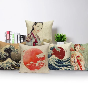 В японски стил Планински и морски вълни Изгрева на слънцето Калъф за дивана Начало декор Калъфка за автомобилния столове Квадратна калъфка за възглавница