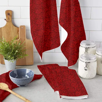 Зимно Коледа кухненски кърпи с червен дизайн в ретро стил, впитывающая кърпа за съдове, кърпа за съдове за кухня, инструмент за почистване на дома