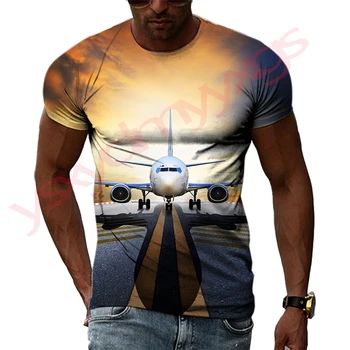 Лятна Мъжка тениска с изображение на Излитане на Самолета в стил Хип-Хоп, 3D Принт, Индивидуалност, Къс Ръкав, Модни Дрехи