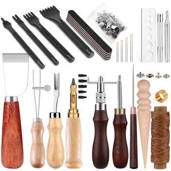 Комплекти инструменти за обработка на кожи TLKKUE С перфоратором и регулируема канавкой за резба по кожата, аксесоари за бродерия ръчна изработка