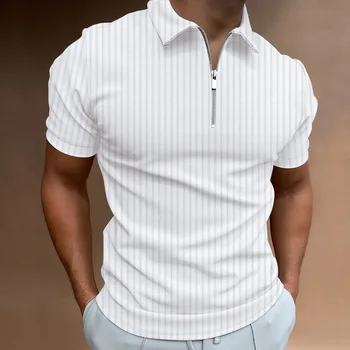Модерна мъжка риза с къси ръкави, ризи в 3D лента, блузи, лятна риза с къси ръкави с цип с къс ръкав, ризи с колоритен дизайн, ежедневен мъжки дрехи