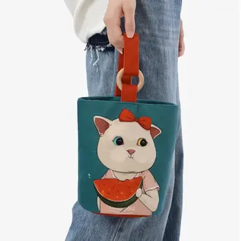 Голям голям мультяшная чанта с графити Sweet Eat Watermelon Cat Холщовая чанта-тоут за обяд за момичета