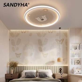 SANDYHA, акрилни кръг на тавана лампа със собствени животни, лампа за детска стая, топло led осветление за спалня, полилеи за домашен декор